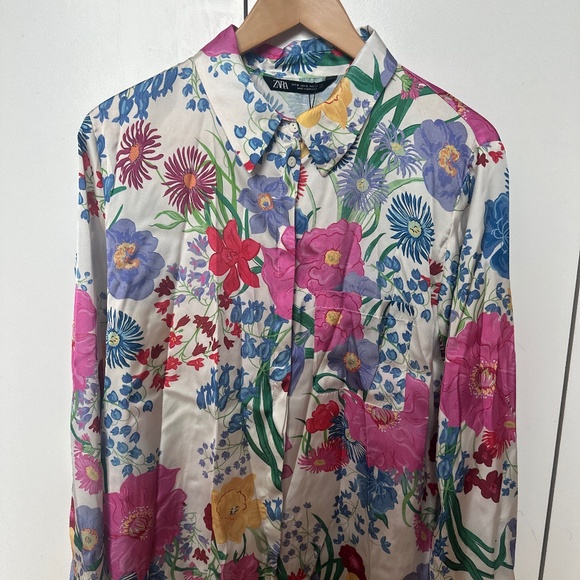 Zara Floral Print Satin Shirt - Picture 1 of 2